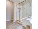 Close-up of a modern shower with gold trim, providing an elegant and luxurious bathing space at 4211 Saxton Green Ave, Las Vegas, NV 89141