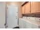 Well-equipped laundry area with modern washer and dryer, and extra storage cabinets at 7636 Sudan Ct, Las Vegas, NV 89149