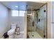 Updated bathroom featuring a glass shower and modern fixtures at 8504 Soneto Ln, Las Vegas, NV 89117