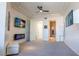 Comfortable main bedroom has an electric fireplace, TV, and ensuite bathroom at 217 Big Horn Dr # 3, Boulder City, NV 89005