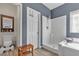Clean bathroom with a walk-in shower and modern fixtures at 223 Positive Point St, Henderson, NV 89012