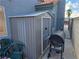 Outdoor storage shed next to a barbecue and grill, adding extra storage for the home owner at 2370 Ray Kanel Dr, Las Vegas, NV 89156