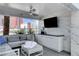 Relax in this rooftop cabana with ceiling fan, TV, comfortable seating and city views at 2700 Las Vegas Blvd # 1803, Las Vegas, NV 89109