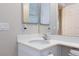 Close-up view of a bathroom vanity with a white countertop and modern fixtures at 3043 Jacaranda Dr, Las Vegas, NV 89117