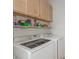 Newer washer and dryer in the laundry room with storage cabinets at 344 Mill Hollow Rd, Las Vegas, NV 89107