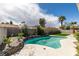 Inviting pool with rock landscaping, perfect for relaxation and entertainment in this backyard oasis at 4855 San Sebastian Ave, Las Vegas, NV 89121