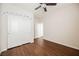 Bedroom with wood floors and a double door closet, bright and airy at 132 Soaring Sky Ave, Henderson, NV 89011
