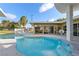 Sunlit pool surrounded by a modern architectural design and landscaping at 3586 Spencer St, Las Vegas, NV 89169