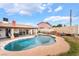 Backyard pool surrounded by lush greenery and lounging areas at 3994 Ridgewood Ave, Las Vegas, NV 89120