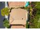 An aerial shot showcases the roof and backyard pool area of the beautiful house at 812 Eaglewood Dr, Las Vegas, NV 89144