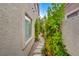 Inviting side yard featuring a stone path, gravel bed, and mature greenery, creating a tranquil walkway at 812 Eaglewood Dr, Las Vegas, NV 89144