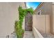 Charming side yard with an ornate gate, lush greenery, and climbing vines, providing privacy at 812 Eaglewood Dr, Las Vegas, NV 89144