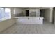 Open kitchen featuring ample white cabinets, a tile countertop bar, and tile floors at 1673 Caliente Ct, Las Vegas, NV 89119