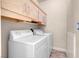 Convenient laundry area with modern washer and dryer, plus overhead cabinets for organized storage at 2290 Casa Bella Ct, Las Vegas, NV 89117
