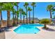 Backyard pool and jacuzzi surrounded by palm trees and desert landscaping at 2290 Casa Bella Ct, Las Vegas, NV 89117
