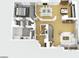 Artistic 3D floor plan of main floor with bedrooms, bathrooms, kitchen, living areas, and an entryway at 8980 Tumbling Pebble Way, Las Vegas, NV 89123