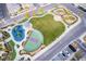 Overhead shot of park including green space, playground, sport court, landscaping, and parking at 12108 Harvest Sky Way # 1, Las Vegas, NV 89183