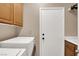 Well-lit laundry room featuring modern washer and dryer, cabinetry, and counter space for added convenience at 1283 Peppercorn Ave, Henderson, NV 89012