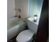 This bathroom features a standard tub and toilet, with tile accents and basic fixtures, providing essential functionality at 1732 Yellow Rose St, Las Vegas, NV 89108