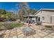 Serene backyard featuring a covered patio, cozy fire pit, and lush landscaping, perfect for outdoor relaxation and entertaining at 537 Tuscany View St, Las Vegas, NV 89145