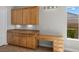 Built-in office area with cabinetry, drawers, and a granite countertop, perfect for remote work at 6895 Kelp Ledge Ct, Las Vegas, NV 89131
