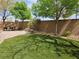 Green backyard with artificial grass, patio, and mature trees for outdoor enjoyment at 8088 Smoking Jacket Pl, Las Vegas, NV 89166