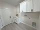The laundry room features white cabinets, sink, and vinyl flooring, conveniently located by the back door at 2900 W Jaybird St, Pahrump, NV 89048