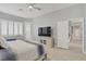 This light, airy main bedroom with plantation shutters provides lots of space and natural light at 10201 Los Padres Pl, Las Vegas, NV 89134