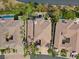 Aerial view of a house surrounded by lush landscaping, a pool, and desert plants at 11 Caminito Amore, Henderson, NV 89011