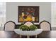Dining room table with wine-themed art and decorative centerpiece at 2445 Ping Dr, Henderson, NV 89074