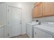 Well-equipped laundry room featuring modern appliances and overhead storage at 1264 Olivia Pkwy, Henderson, NV 89011