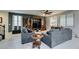 Cozy living room featuring two sofas, a glass coffee table, and a stylish entertainment center at 7553 Old Compton St, Las Vegas, NV 89166