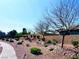 Beautifully landscaped walkway with decorative rock and lush green shrubs in a community area at 8694 Glen Echo Ave, Las Vegas, NV 89148