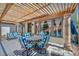 Covered patio area with outdoor seating for dining and relaxing by the pool at 1409 Chambolle Ct, Las Vegas, NV 89144