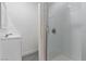 Modern bathroom features a walk-in shower with sleek glass doors, plus a contemporary vanity and sink at 214 S Maryland Pkwy, Las Vegas, NV 89101