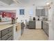 Spacious kitchen featuring grey cabinets, white appliances, and tile flooring at 2706 Colanthe Ave, Las Vegas, NV 89102