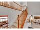 Bright staircase features carpeted steps and a wooden handrail at 2727 Warm Rays Ave, Henderson, NV 89052