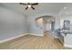 Inviting living area with a ceiling fan and open access to the kitchen at 8232 Sedona Sunset Dr, Las Vegas, NV 89128