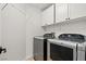 Laundry room with white cabinets, shelving and modern washer and dryer at 1988 Villa De Sol St, Las Vegas, NV 89156