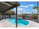 Sparkling pool with attached spa and lush landscaping provides a private backyard oasis at 2211 Arborwood Way, Las Vegas, NV 89142