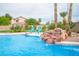 Sparkling pool with rock waterfall feature and lush landscaping at 5815 Pristine Falls Ave, Las Vegas, NV 89131