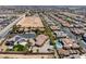 Panoramic aerial shot displays a sprawling community with homes, landscaping, and vast open spaces at 7687 W Pebble Rd, Las Vegas, NV 89113
