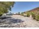 Long brick driveway and backyard area with mature trees at 7687 W Pebble Rd, Las Vegas, NV 89113
