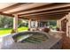 Tranquil backyard featuring a beautiful tiled hot tub under a shaded patio with a lush lawn nearby at 1450 Rancho Cir, Las Vegas, NV 89107