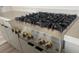 Close up of the stove with gold knobs and countertop at 5913 Flowering Hill Ct, Las Vegas, NV 89131