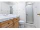 Bathroom with double vanity, tile countertop and standing shower at 8516 Montago Valley Ave, Las Vegas, NV 89117