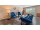 Comfortable living room with bright blue furniture and natural light from the window at 3921 White Castle St, Las Vegas, NV 89129