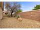 Low-maintenance backyard with gravel, a mature tree, and a block wall at 7849 Lily Trotter St, North Las Vegas, NV 89084