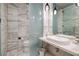Contemporary bathroom with marble accents, modern fixtures, and a sleek design at 4381 W Flamingo Rd # 5502, Las Vegas, NV 89103