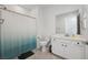 Well-appointed bathroom with a sleek vanity, modern fixtures, and a stylish shower-tub combination at 4557 E Cactus Canyon Dr, Pahrump, NV 89061